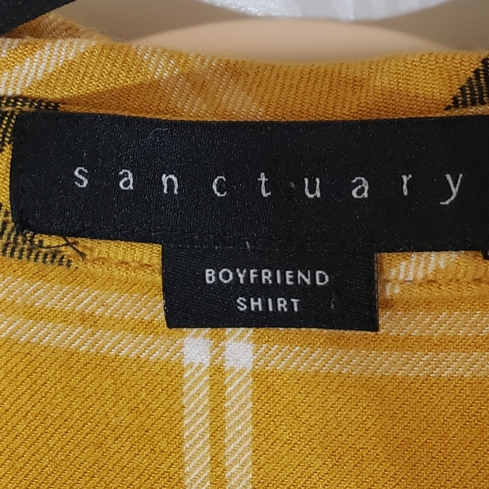 Sanctuary Plaid Boyfriend Light Flannel Snap Down Mustard Black White Si… - Picture 9 of 14